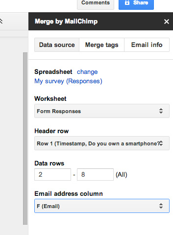 Pick spreadsheet rows for contact info