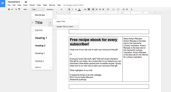 Save styles to keep your template design consistent