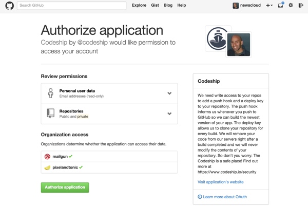 Codeship Authorize with Github