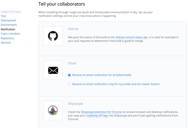 Codeship Collaborators for Notifications