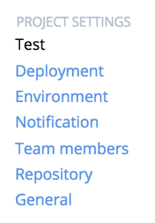 Codeship Project Settings Menu