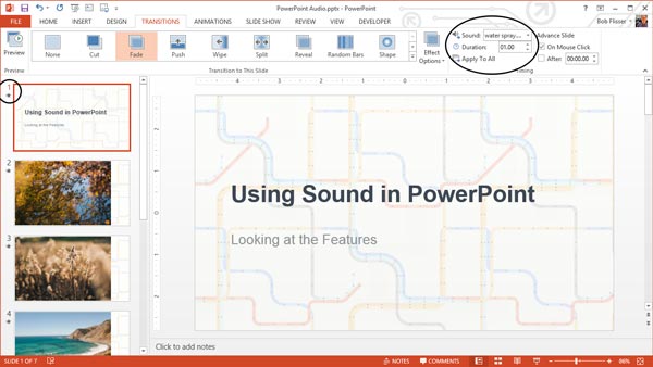 Audio transitions dialog