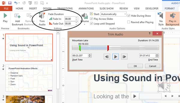 Trim and Fade options in the Windows version