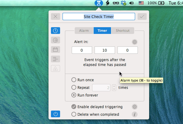 Creating Site Check Timer Timer Configuration