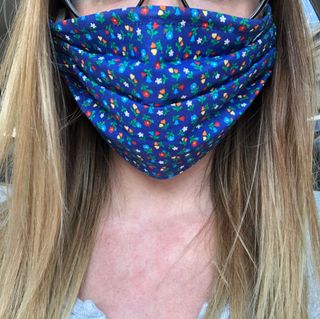 Woman wearing a homemade mask