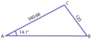 triangle with a 14.1° angle, 340.66, and 125 sides.