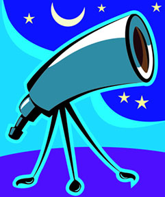Cartoon of a telescope pointing at the night sky