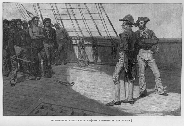 Artwork depicting the impressment of American seamen by the British Navy