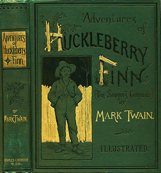 The first edition cover of Mark Twain's Adventures of Huckleberry Finnr
