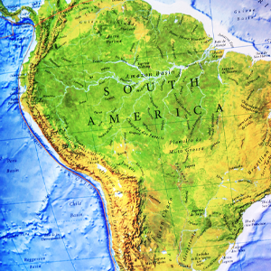 High detailed South America physical map with labeling