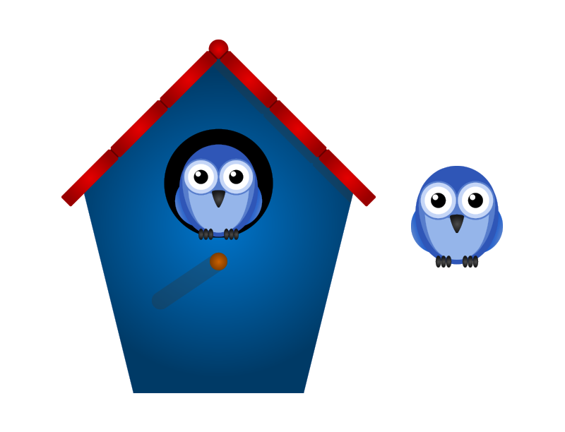 bird inside of a bird house and a bird on the outside