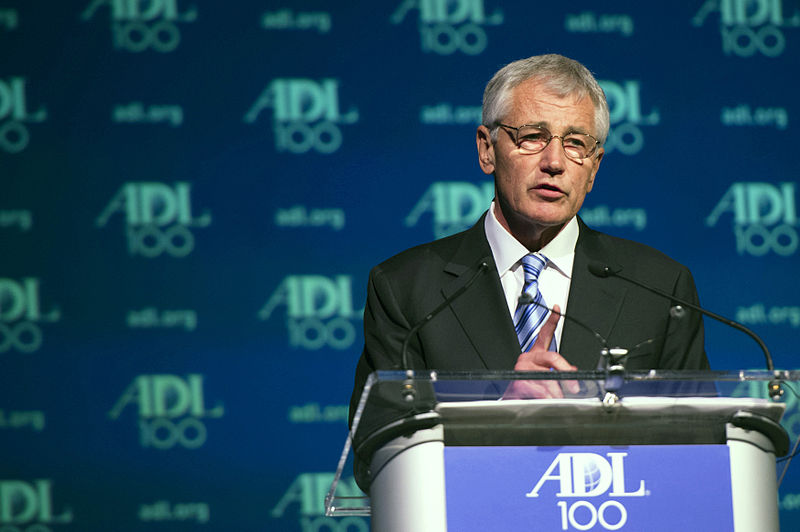 Secretary of Defense Chuck Hagel speaks at the centennial dinner for the Anti-Defamation League