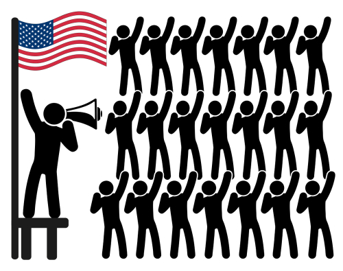 American Patriotism. Concept sign of political leader and his followers.