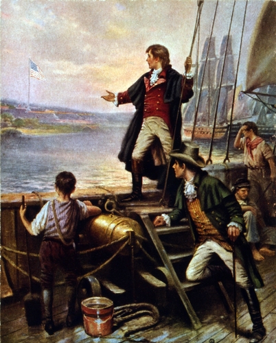 Francis Scott Key awakes on September 14, 1814, to see the American flag still waving over Fort McHenry.