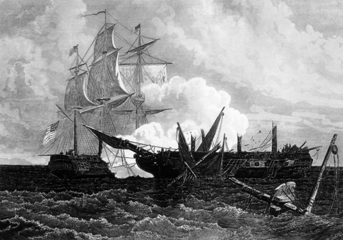 The War of 1812, naval battle in which U.S. frigate Constitution defeats the British warship Guerriere, August 19, 1812