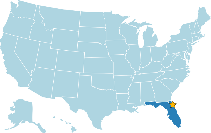 Map of the United States with Florida highlighted. A star marks the location of St. Augustine.