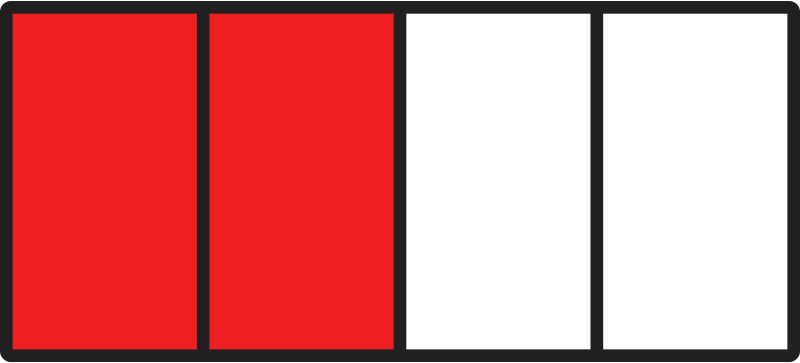 Rectangle with 4 parts and 2 filled in.