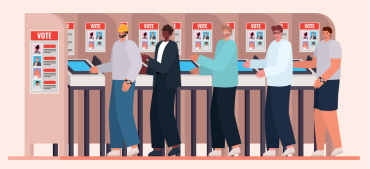 People at voting booth choosing the right candidate.