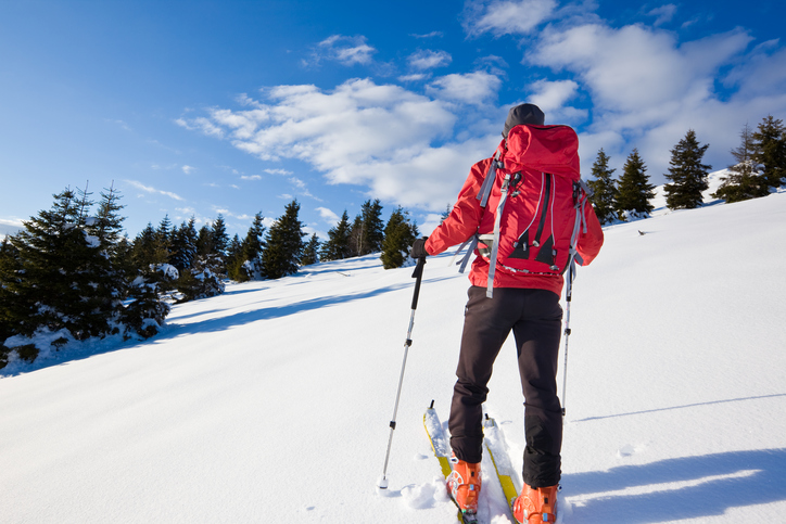 skiier looking at the mountain