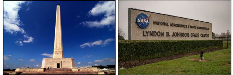 Left picture: San Jacinto Battlefield. Right picture: The Alamo