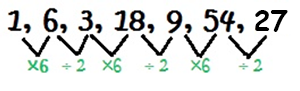 1, 6, 3, 18, 9, 54, 27