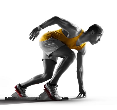 a man poised to start running