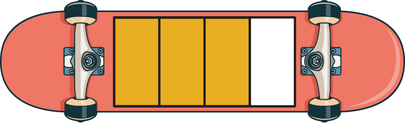 Skateboard with 4 equal parts and 3 parts are filled in