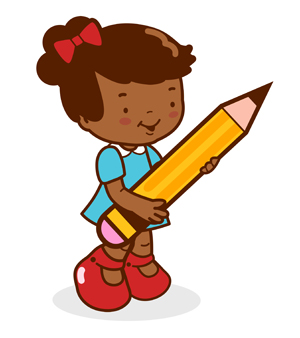 girl holding big pencil