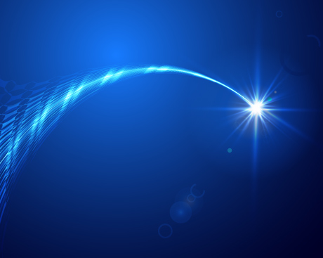 an illustration representing the concept of the moral arc with light beam bending across the sky