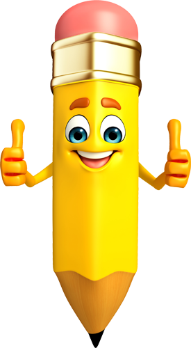 Cartoon pencil giving thumbs up.