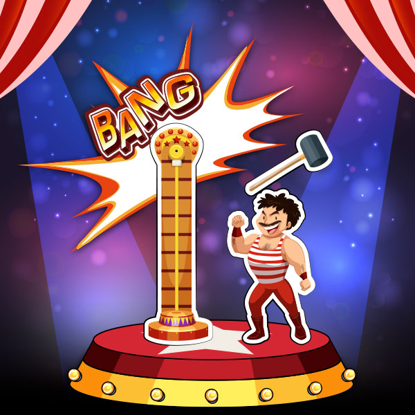 man with a hammer hitting circus game