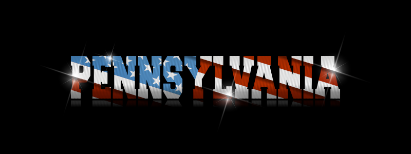 Pennsylvania with American Flag inside of letters.