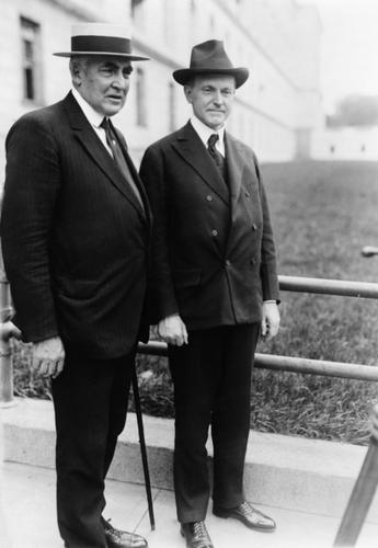 Republican running mates in 1920, Warren G. Harding, with his running mate for Vice President, Calvin Coolidge, in June 1920.