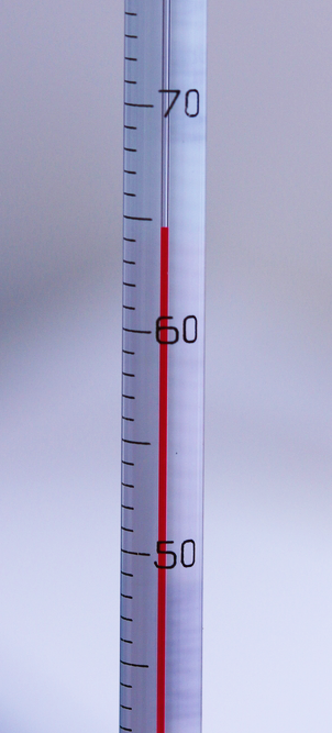 Thermometer measuring around 65 °