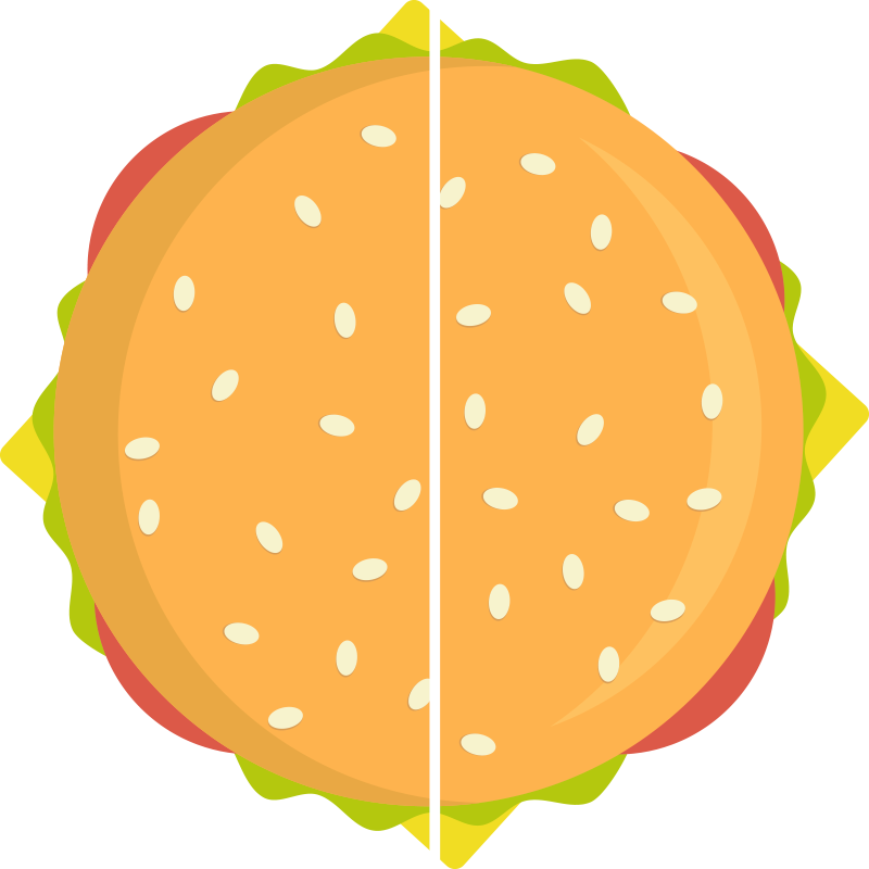 cheeseburger partitioned into 2 equal parts