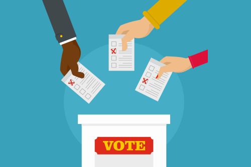 People at ballot box background.