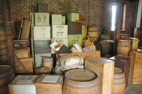 barrels and crates of tea