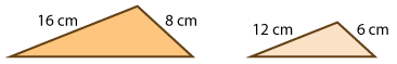 similar triangles, one with sides measuring 16 and 8, the other with corresponding sides measuring 12 and 6