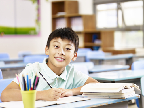 Young asian boy at school.