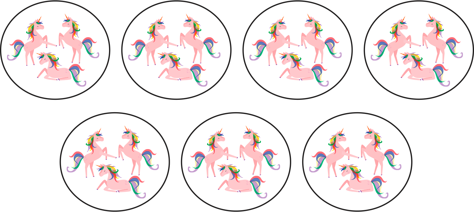 7 groups of 3 unicorns