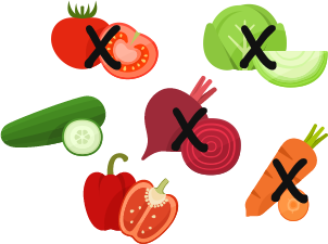 veggies with four crossed out