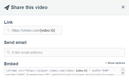 embed menu for Vimeo