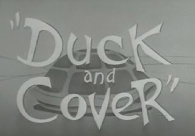 Cartoon turtle with the text "Duck and Cover"