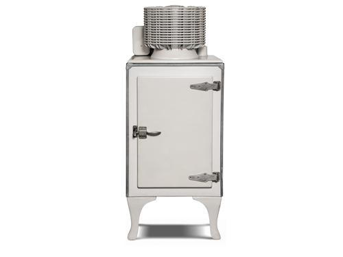 1930's era electric refrigerator isolated on white