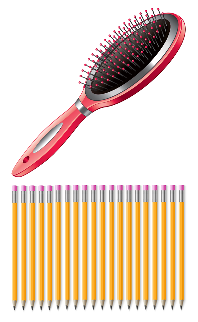 hair brush above 20 pencils