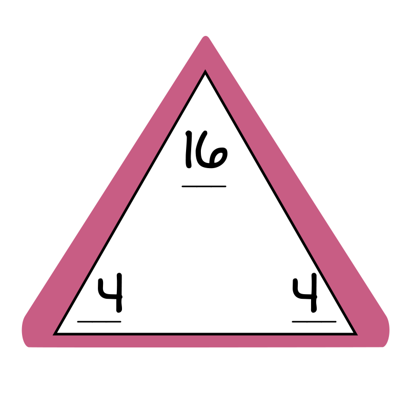 fact family triangle - top: 16, bottom left: 4, bottom right: 4