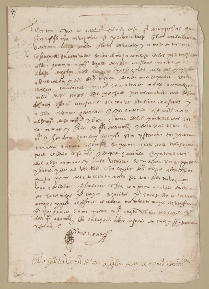 Secret sailing orders written by the governor of Florida in 1572.