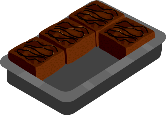 pan of brownies with 4 brownies and 2 empty spaces