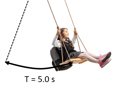 Little schoolgirl swinging on a wooden swing isolated on white background