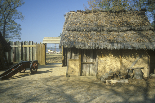 Exterior of building in historic Jamestown, Virginia, site of the first English Colony